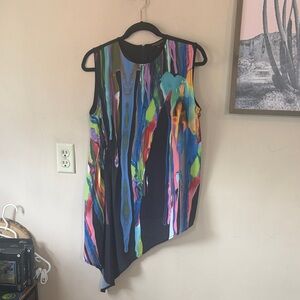 Alberto Malaki Watercolor Drip Rainbow High-Low Tank Blouse Size Medium